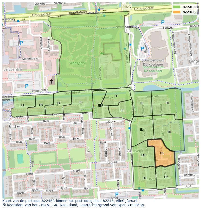 Afbeelding van het postcodegebied 8224 ER op de kaart.