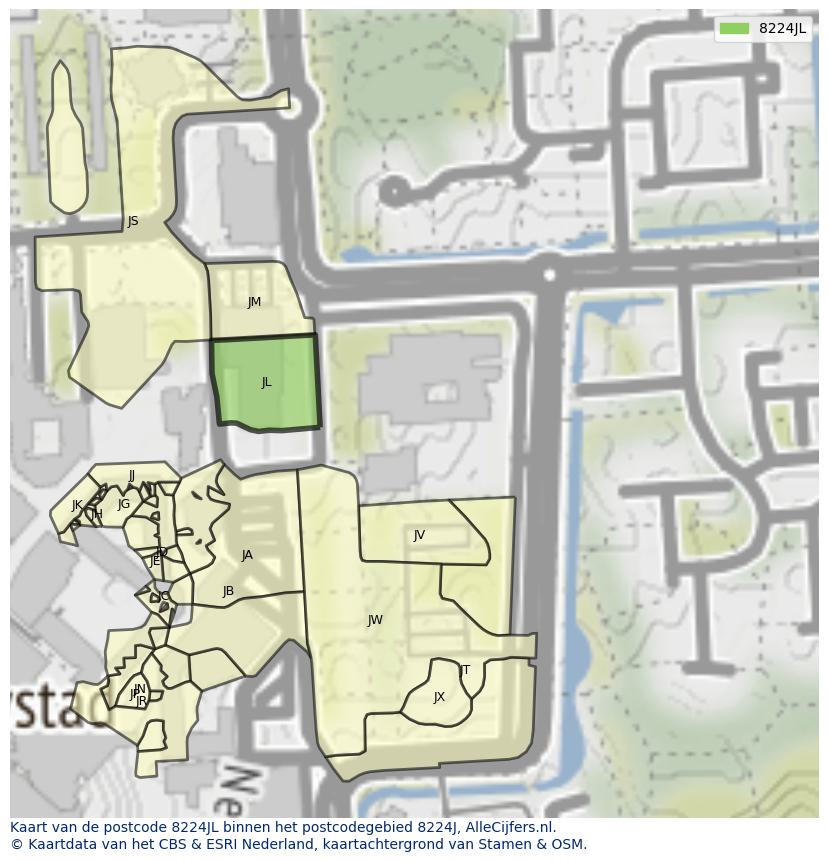 Afbeelding van het postcodegebied 8224 JL op de kaart.
