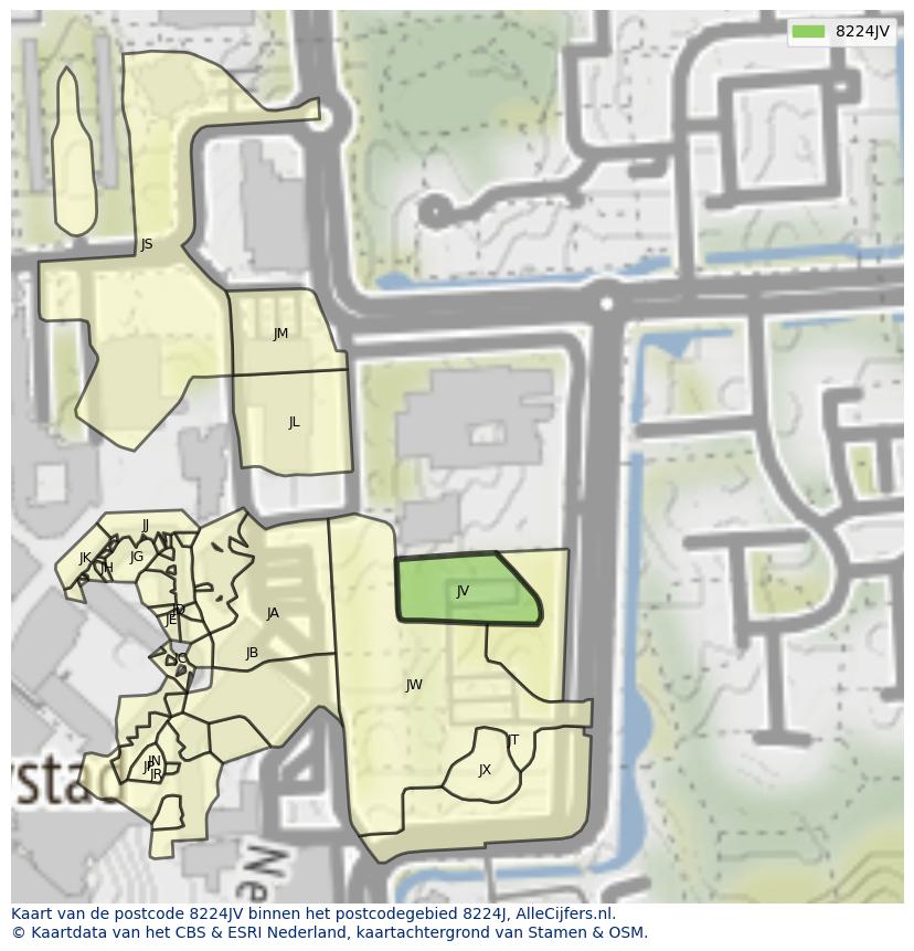 Afbeelding van het postcodegebied 8224 JV op de kaart.