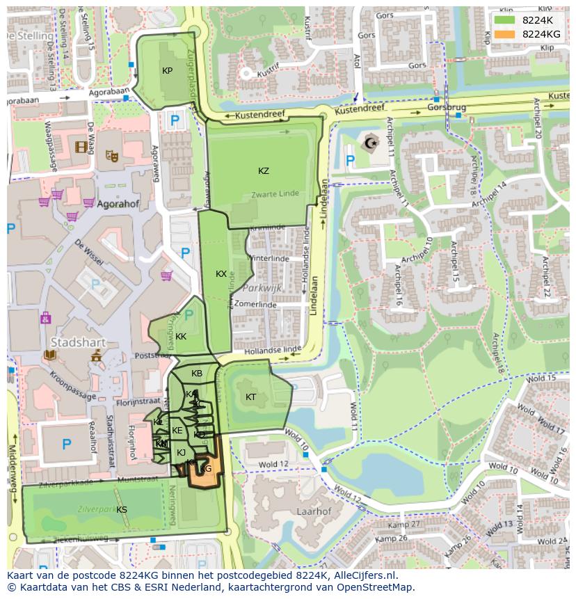 Afbeelding van het postcodegebied 8224 KG op de kaart.