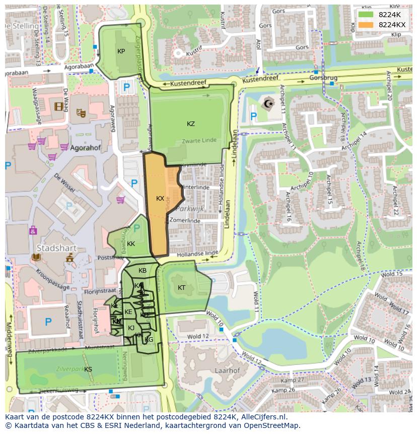 Afbeelding van het postcodegebied 8224 KX op de kaart.