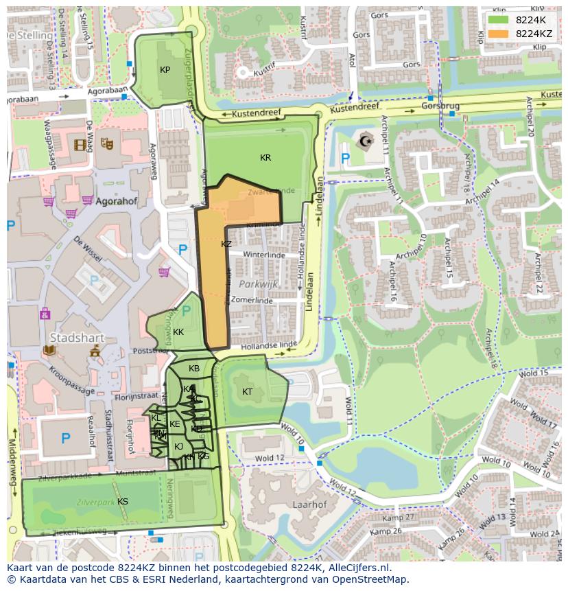 Afbeelding van het postcodegebied 8224 KZ op de kaart.