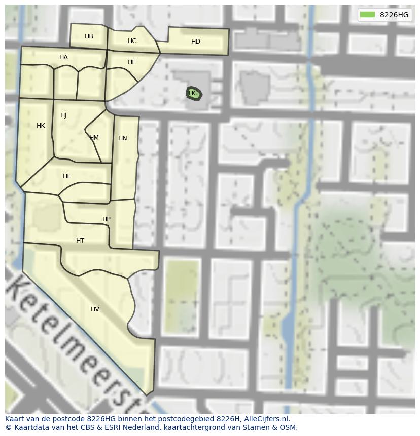 Afbeelding van het postcodegebied 8226 HG op de kaart.
