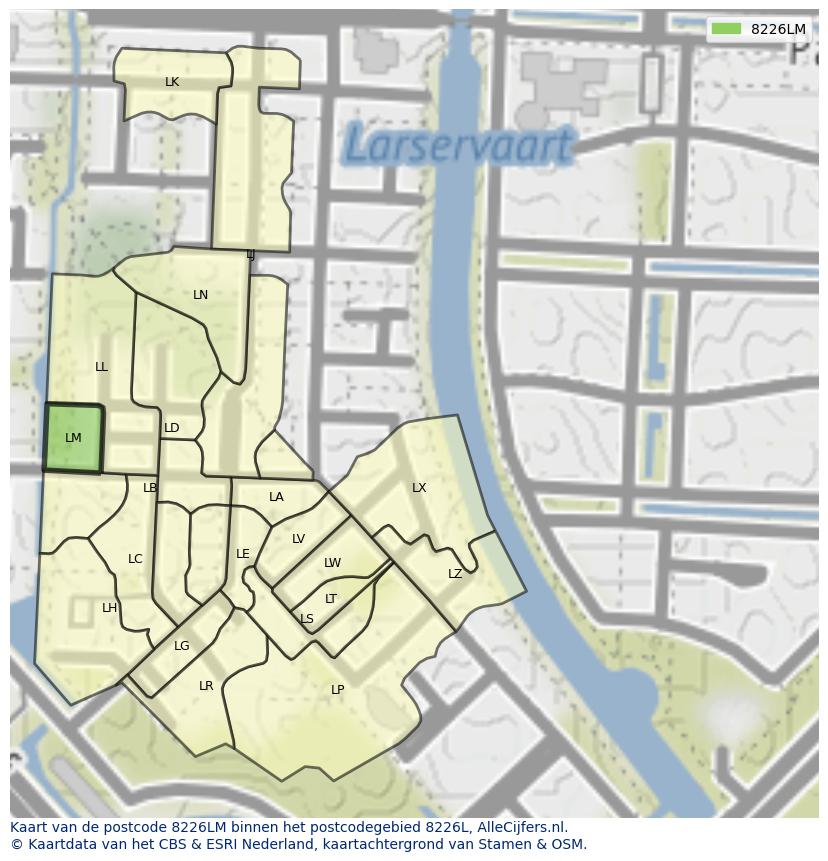 Afbeelding van het postcodegebied 8226 LM op de kaart.