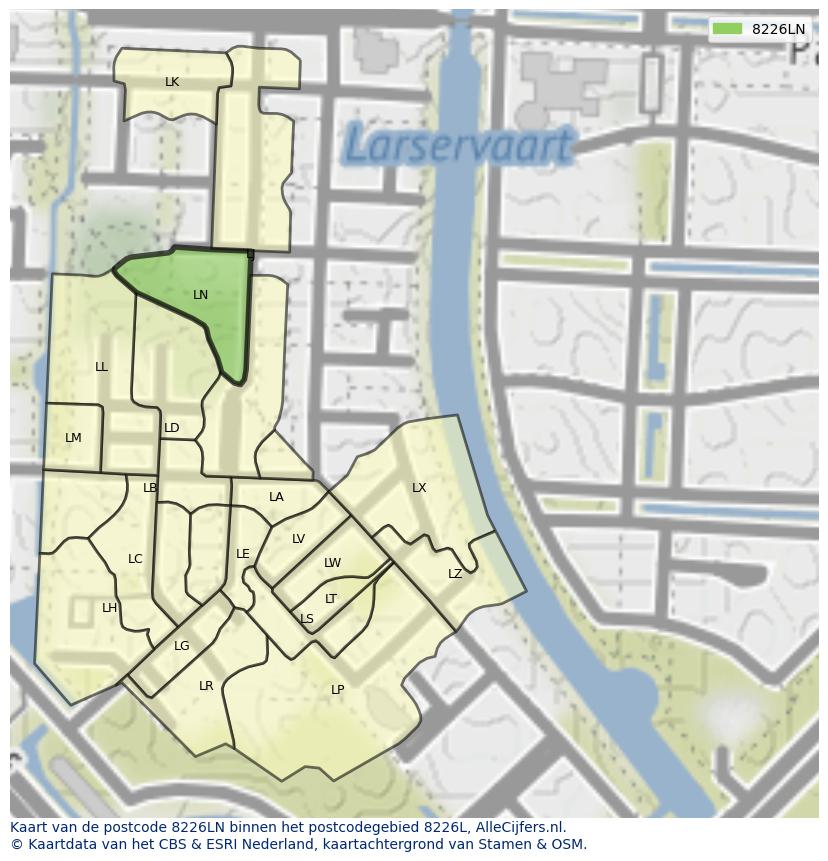 Afbeelding van het postcodegebied 8226 LN op de kaart.