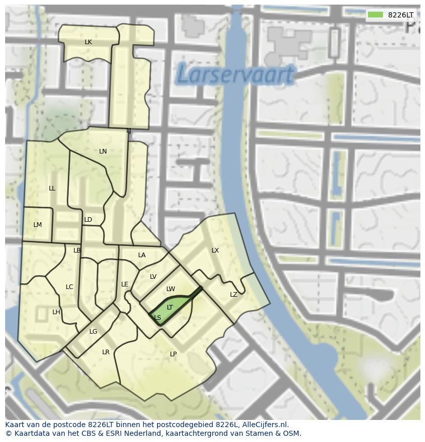 Afbeelding van het postcodegebied 8226 LT op de kaart.