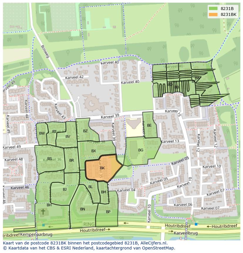 Afbeelding van het postcodegebied 8231 BK op de kaart.