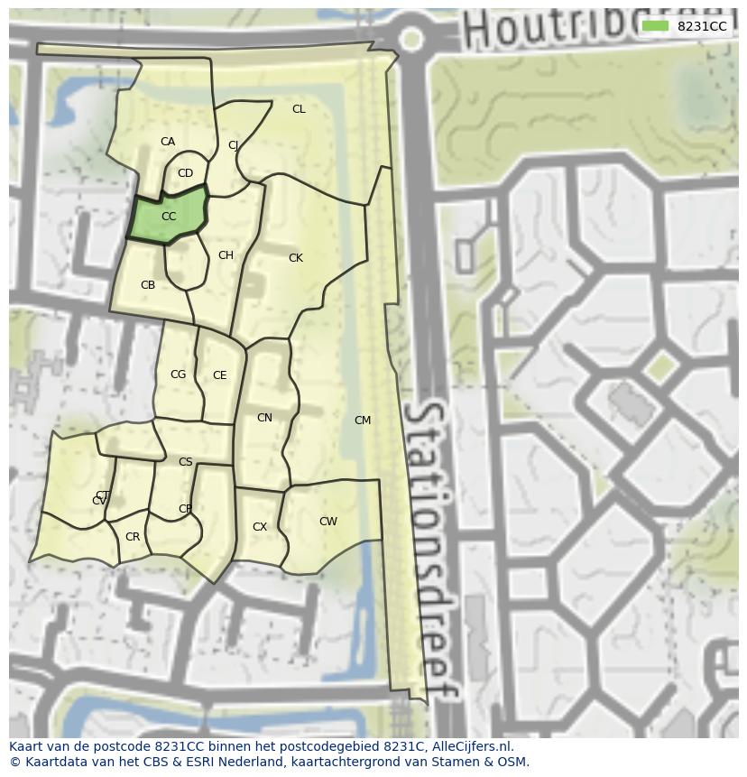 Afbeelding van het postcodegebied 8231 CC op de kaart.
