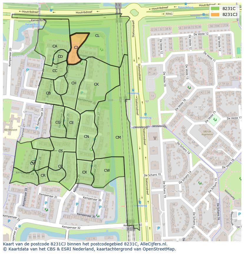 Afbeelding van het postcodegebied 8231 CJ op de kaart.