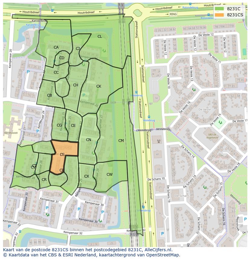 Afbeelding van het postcodegebied 8231 CS op de kaart.