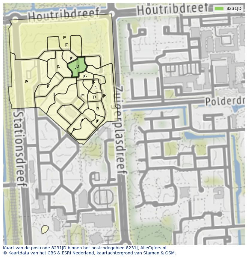 Afbeelding van het postcodegebied 8231 JD op de kaart.