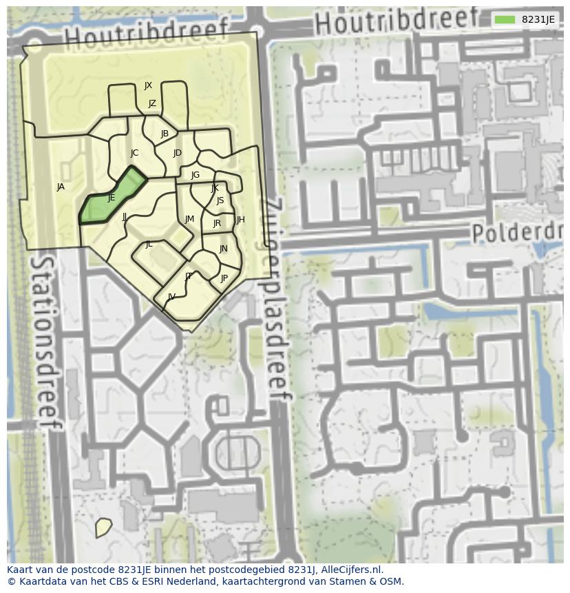 Afbeelding van het postcodegebied 8231 JE op de kaart.