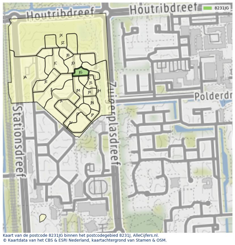 Afbeelding van het postcodegebied 8231 JG op de kaart.