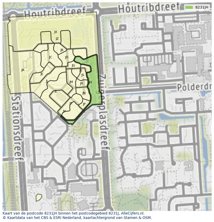 Afbeelding van het postcodegebied 8231 JH op de kaart.