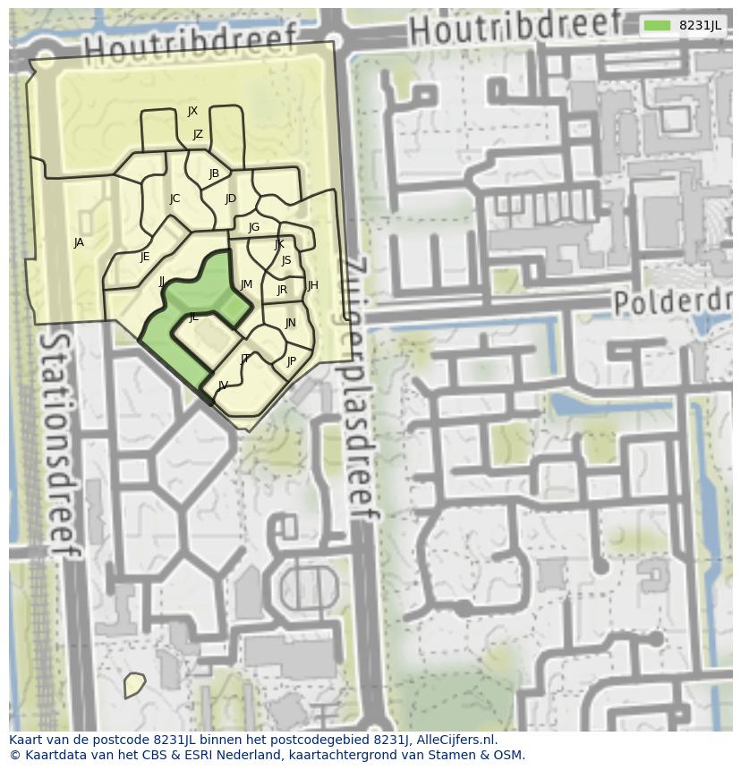Afbeelding van het postcodegebied 8231 JL op de kaart.