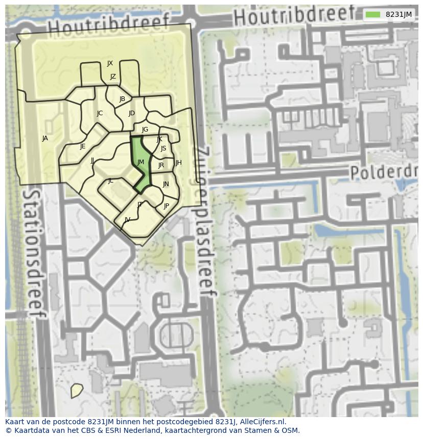 Afbeelding van het postcodegebied 8231 JM op de kaart.