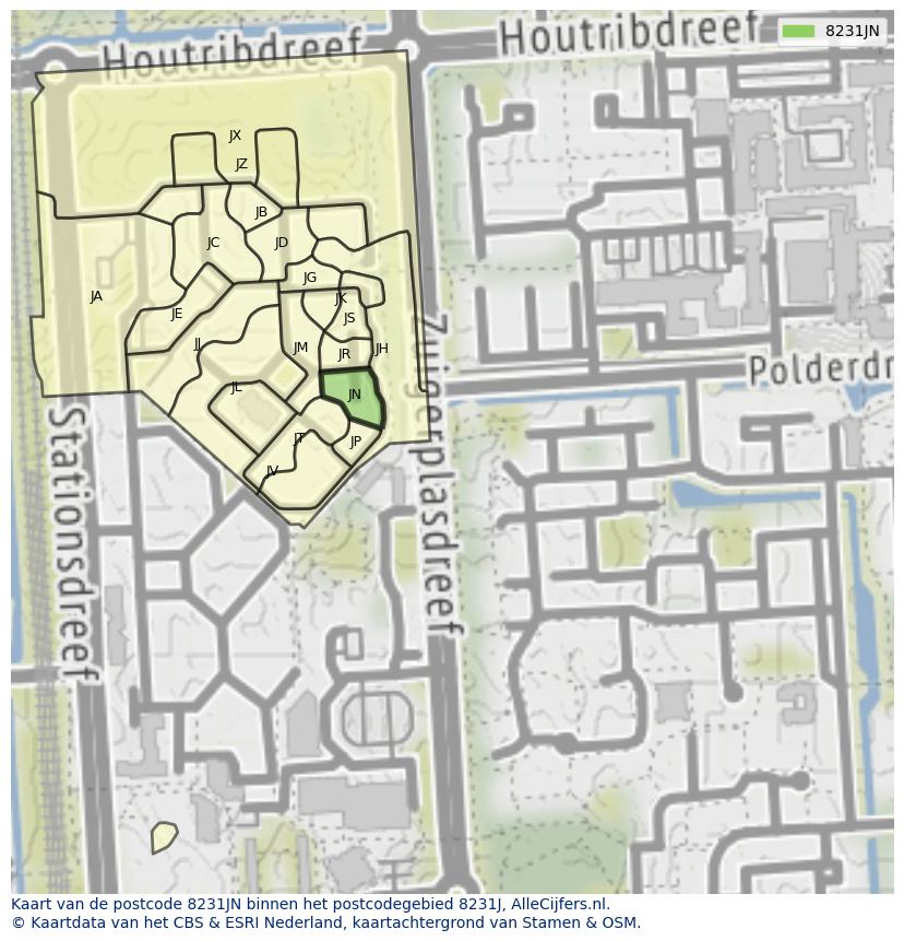 Afbeelding van het postcodegebied 8231 JN op de kaart.