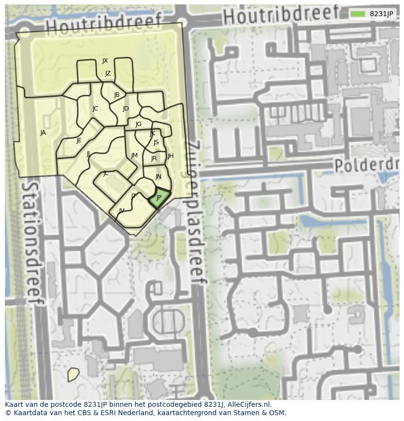 Afbeelding van het postcodegebied 8231 JP op de kaart.
