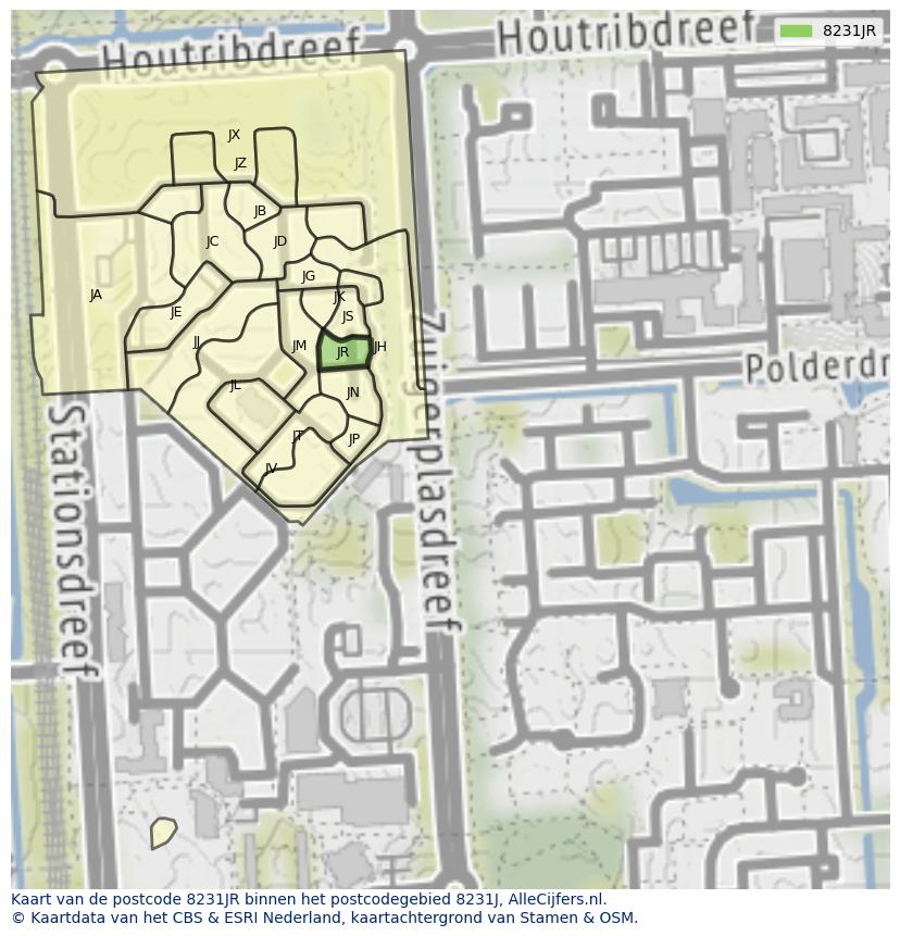 Afbeelding van het postcodegebied 8231 JR op de kaart.