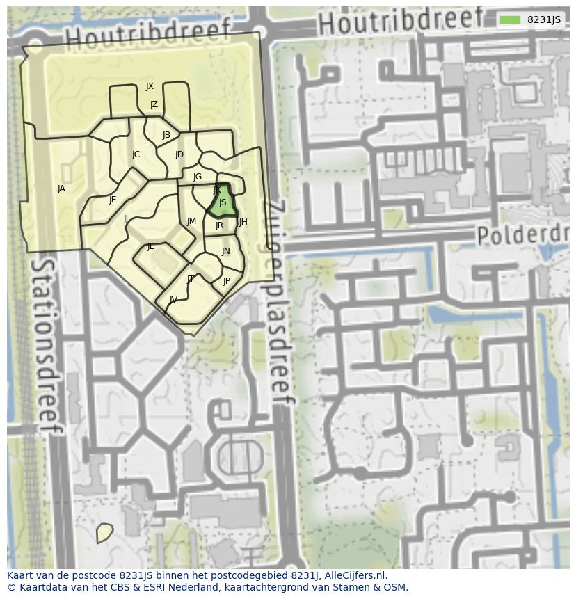 Afbeelding van het postcodegebied 8231 JS op de kaart.