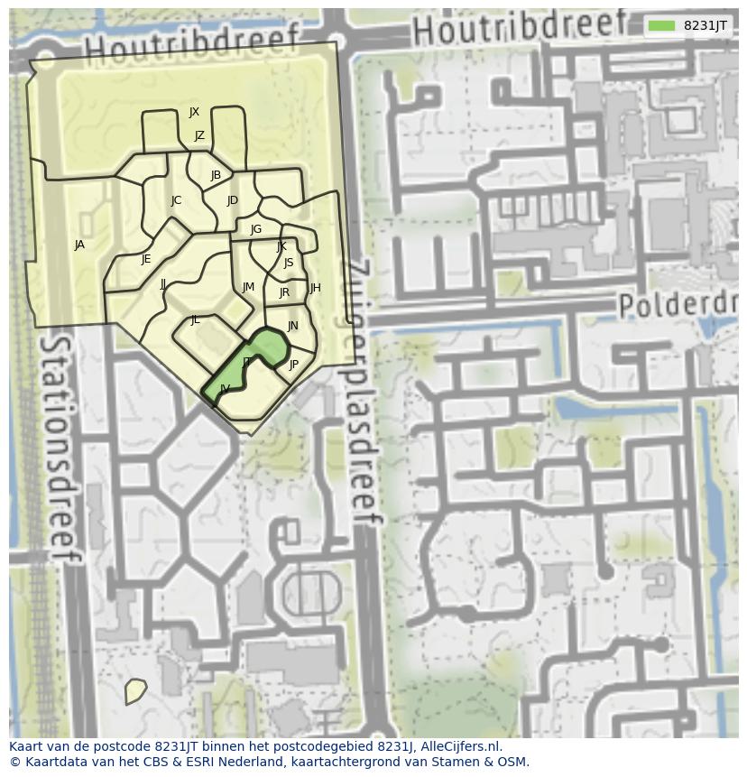 Afbeelding van het postcodegebied 8231 JT op de kaart.
