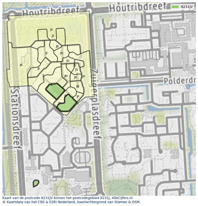 Afbeelding van het postcodegebied 8231 JV op de kaart.