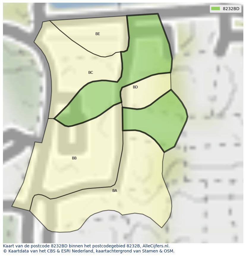 Afbeelding van het postcodegebied 8232 BD op de kaart.