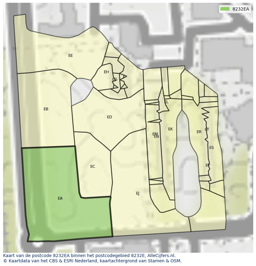 Afbeelding van het postcodegebied 8232 EA op de kaart.