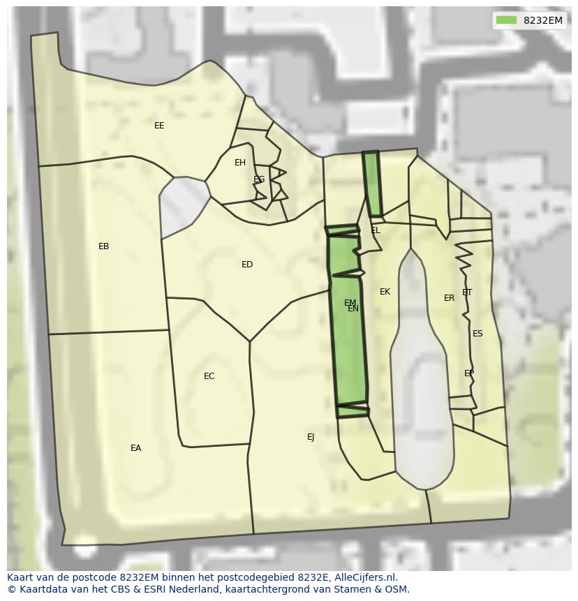 Afbeelding van het postcodegebied 8232 EM op de kaart.
