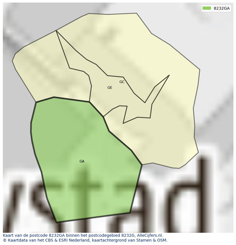 Afbeelding van het postcodegebied 8232 GA op de kaart.