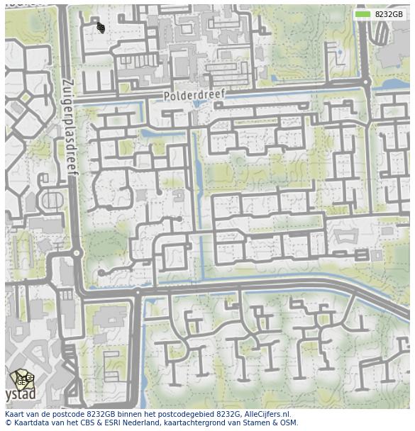 Afbeelding van het postcodegebied 8232 GB op de kaart.