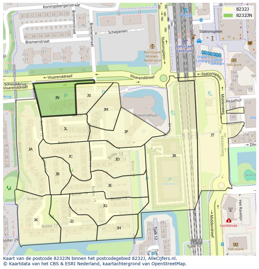 Afbeelding van het postcodegebied 8232 JN op de kaart.