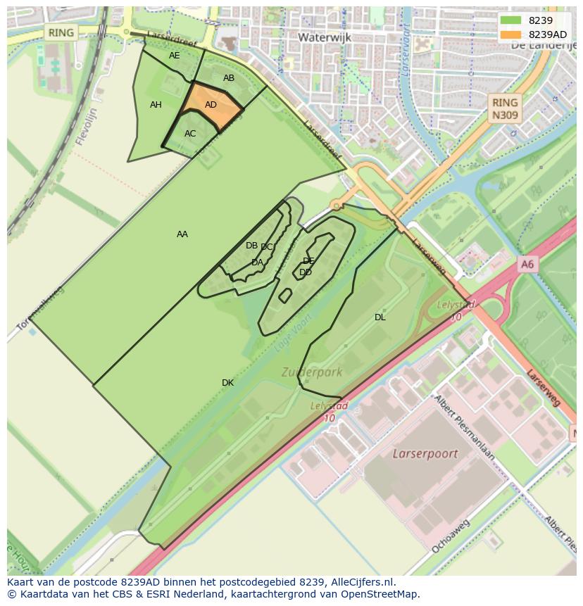 Afbeelding van het postcodegebied 8239 AD op de kaart.