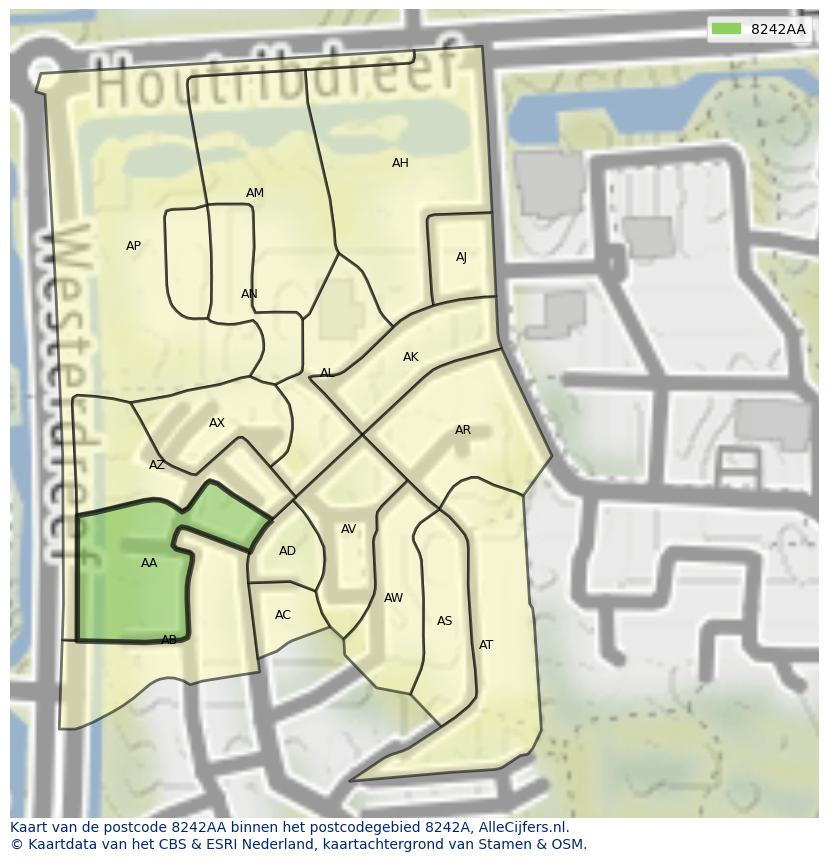 Afbeelding van het postcodegebied 8242 AA op de kaart.