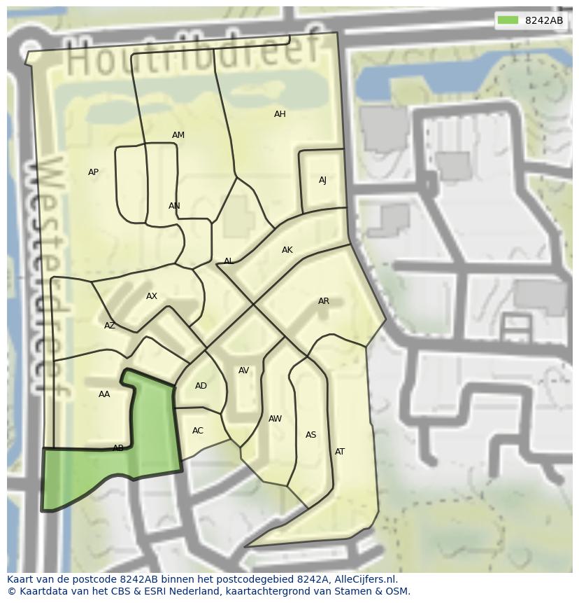 Afbeelding van het postcodegebied 8242 AB op de kaart.
