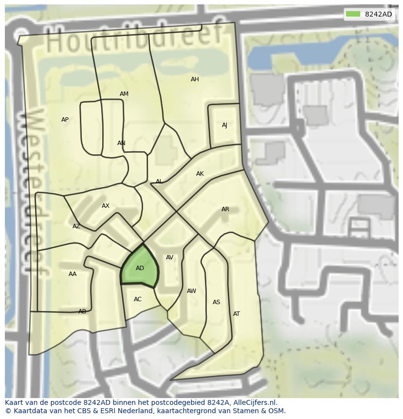 Afbeelding van het postcodegebied 8242 AD op de kaart.