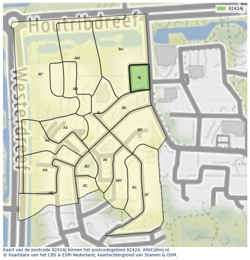 Afbeelding van het postcodegebied 8242 AJ op de kaart.