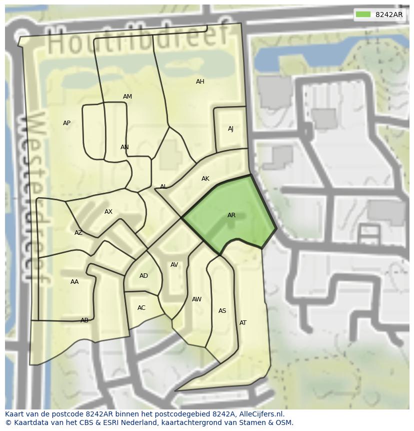 Afbeelding van het postcodegebied 8242 AR op de kaart.