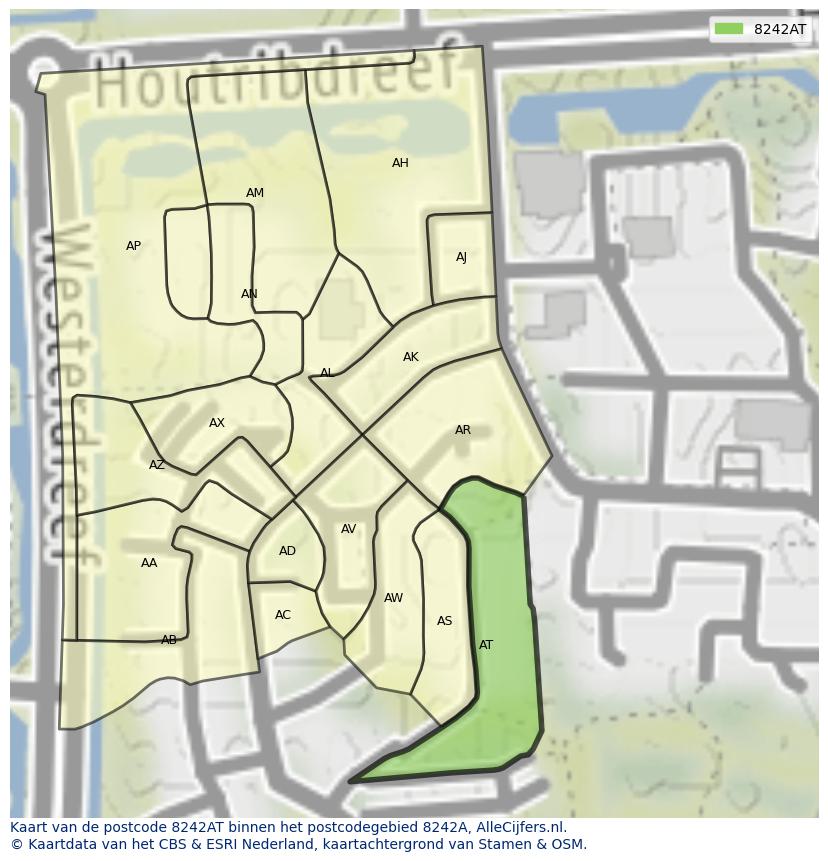 Afbeelding van het postcodegebied 8242 AT op de kaart.