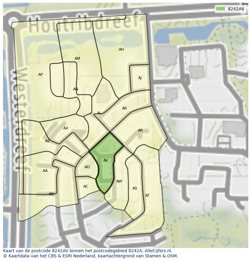 Afbeelding van het postcodegebied 8242 AV op de kaart.