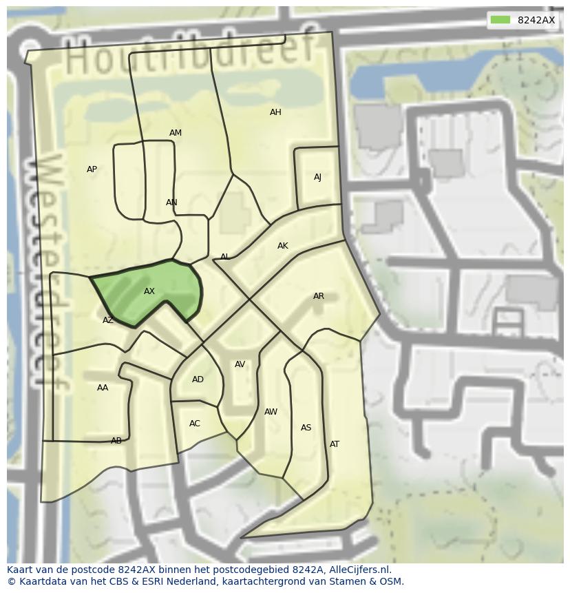 Afbeelding van het postcodegebied 8242 AX op de kaart.