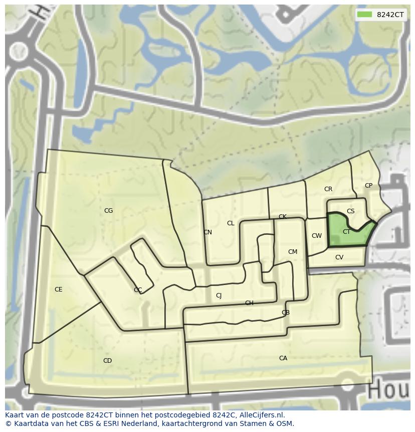 Afbeelding van het postcodegebied 8242 CT op de kaart.