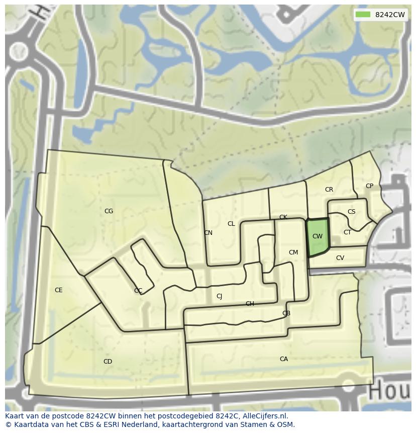 Afbeelding van het postcodegebied 8242 CW op de kaart.