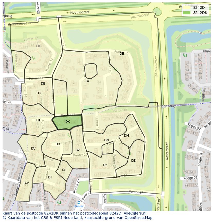 Afbeelding van het postcodegebied 8242 DK op de kaart.