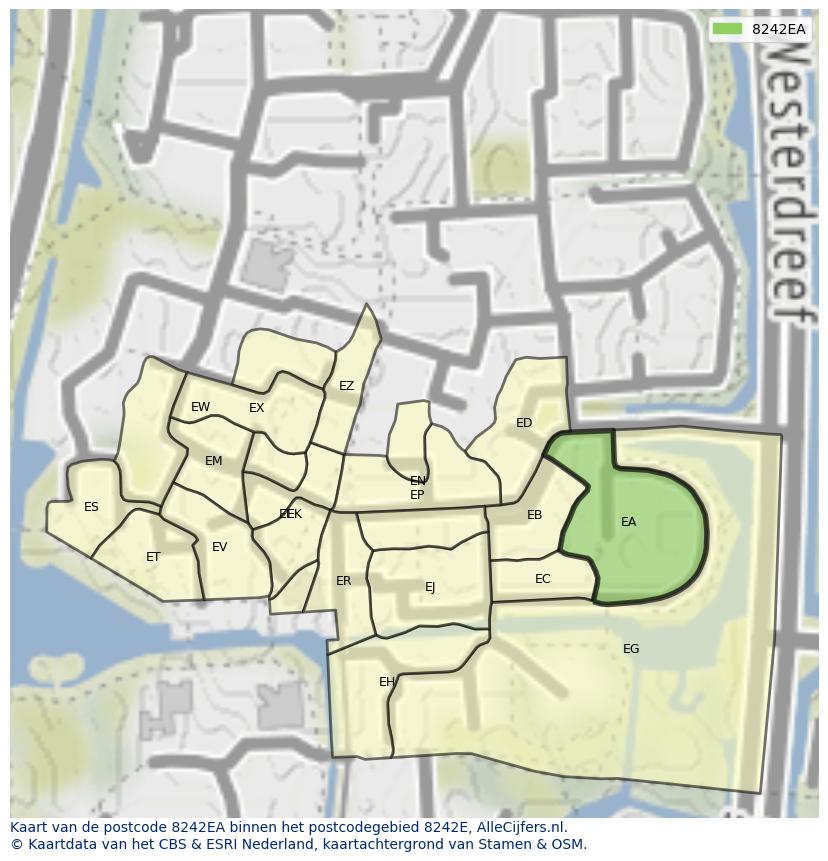 Afbeelding van het postcodegebied 8242 EA op de kaart.