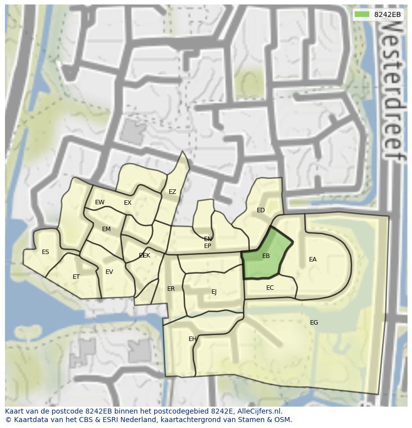 Afbeelding van het postcodegebied 8242 EB op de kaart.