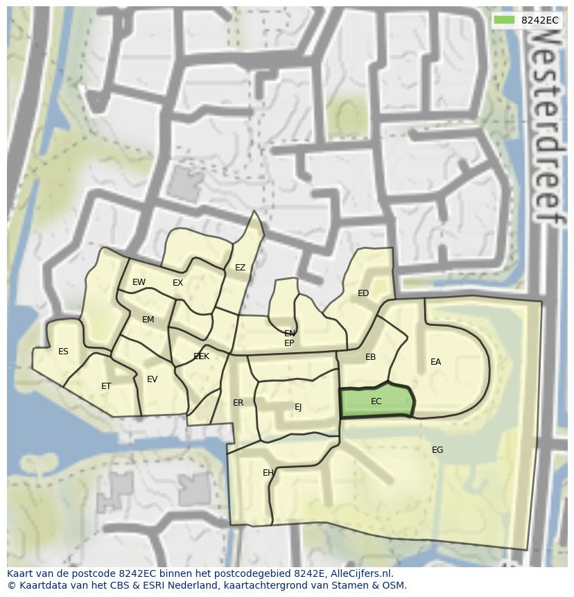 Afbeelding van het postcodegebied 8242 EC op de kaart.