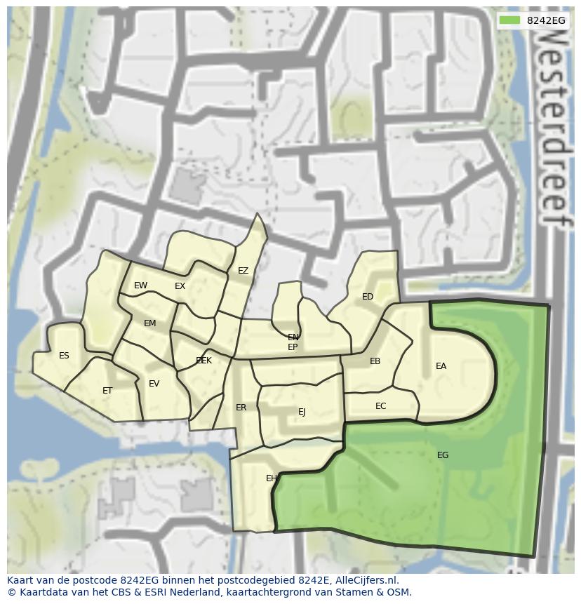 Afbeelding van het postcodegebied 8242 EG op de kaart.