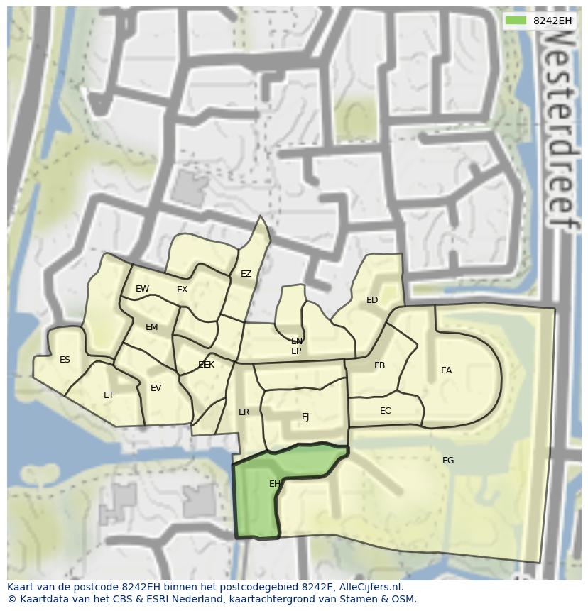 Afbeelding van het postcodegebied 8242 EH op de kaart.