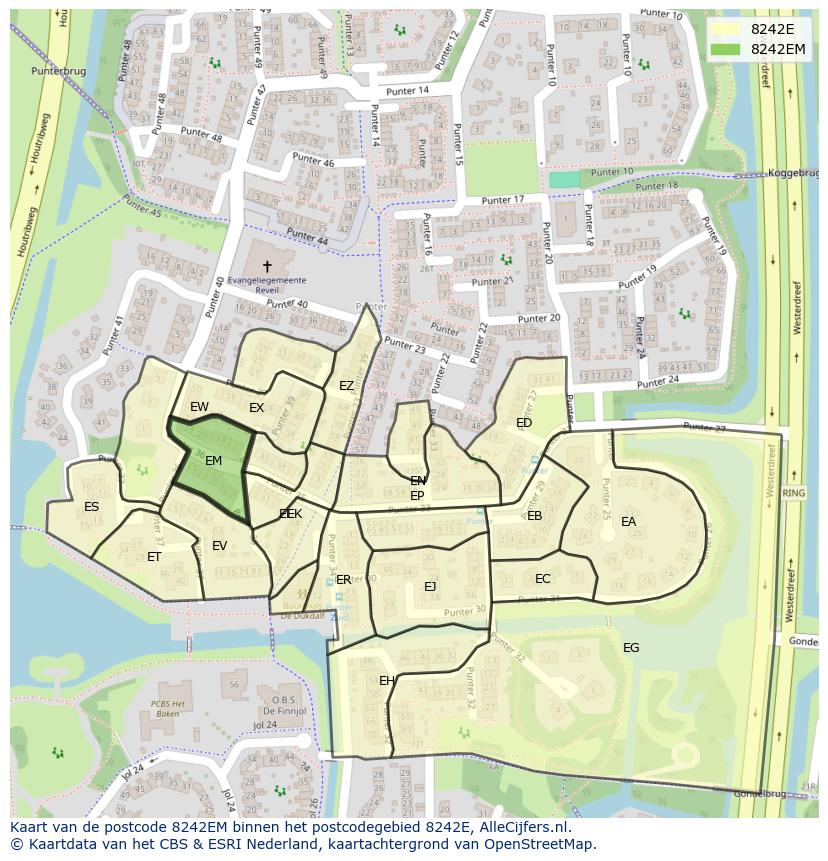 Afbeelding van het postcodegebied 8242 EM op de kaart.